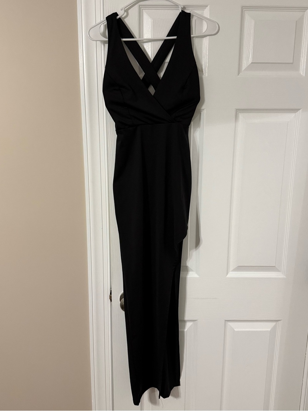 Classic Black Cross-Back Side Slit Maxi Dress